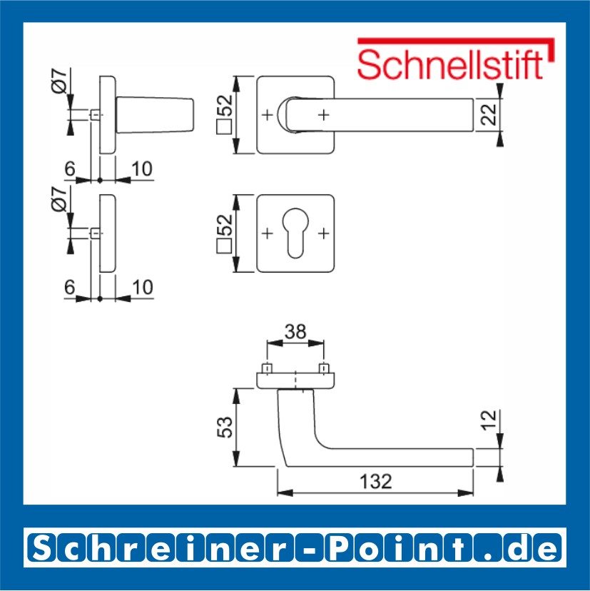 Hoppe Dallas Aluminium Quadrat Rosettengarnitur F9 Stahlfarben 1643/52KV/52KVS, 3571415, 3575547, 3577198, 3581103